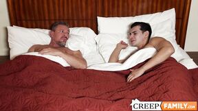 Sleepy stud ravaged hard by his lustful step dad at the hotel