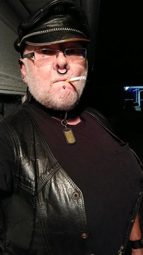 Mistress Leatherbikergena Smoking Outside