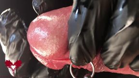 This Is Close up Extreme. Second Side View. Latex Gloves, Detailled Peehole and Cumshot