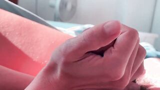 A quick hand job with toes watch and a lot of cum