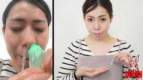 Chinatsu Hashino stimulating her nose to produce mucus and taste it