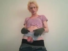 Cute Transgirl Huge Verbal Cumload; Dyed Blonde