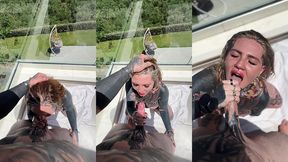 pov balcony split tounge deepthroat head with facial 😈💦