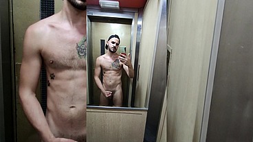 Xisco fully naked inside the lift and jerk off