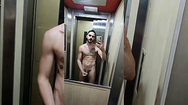 Xisco fully naked inside the lift and jerk off