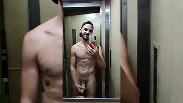Xisco fully naked inside the lift and jerk off
