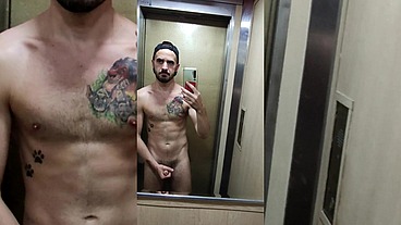 Xisco fully naked inside the lift and jerk off