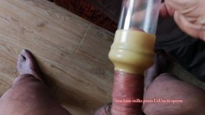 Machine milks the penis with lots of sperm