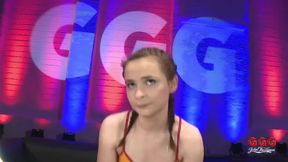 Fucking Petite Blonde with Pigtails in Group Until She's Covered in Cum