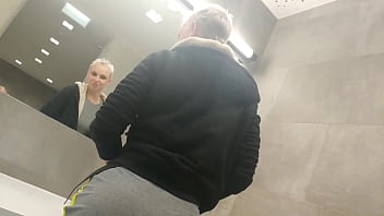 Italian beauty in sexy dress gets fucked hard in public toilet