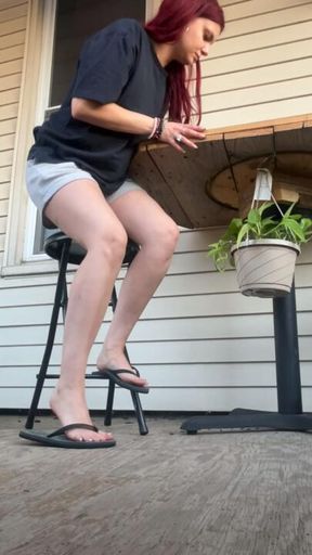 Human Ashtray: Barefoot Smoking Ignore & Flip Flop Dangle