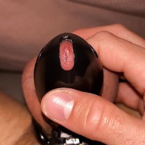 small ruined cumshot in chastity cage