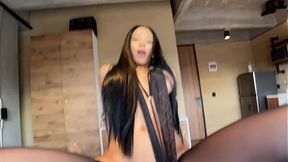 Petite Latina teen slut takes big cock deepthroat and rides hard