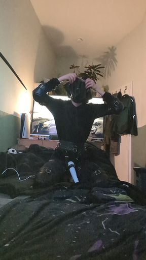 petsuit wiht hood weile vibed selfbondage