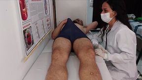 Skinny NURSE observes PATIENT'S ERECTION