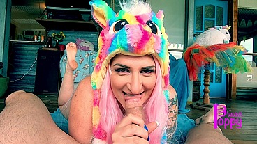 Fluffy Unicorn Cutie Makes Step Daddy Cum