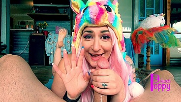 Fluffy Unicorn Cutie Makes Step Daddy Cum