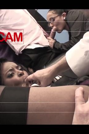 The black secretary is fond of interracial group sex with her bosses at the office