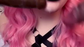 Pink-haired slut wife sucks BBC and gets a facial