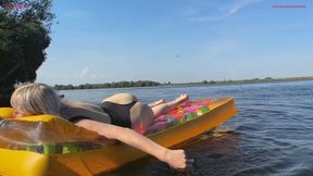 An unexpected POP of an inflatable mattress on the river by a sharp object