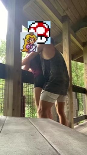 Princess peach takes a mushroom in the forest