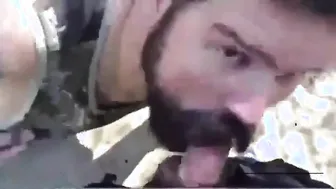 Bear gets a facial cumshot in the amateur forest blowjob scene