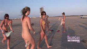 Seven girls get naked around town