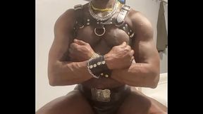 Leather &amp_ Latex Solo Perverted Bodybuilder Kinky Titplay Assplay &amp_ Cum Scenes