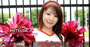 Tomomi Matsuda is learning a new dance in her cheerleader outfit