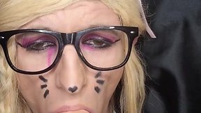 Crossdresser puts in some serious deepthroat training