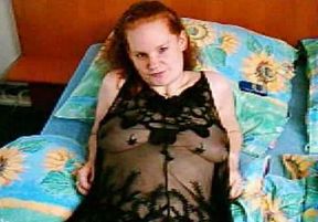 Ginger haired chubby wife joyfully exposes her hairy pussy