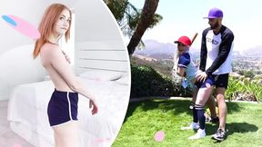 Naughty chestnut-haired Ella Cruz and Lola Leda gag on huge shaft in reverse cowgirl