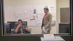 Blonde criminal fucks a hot babe before taking in a big dick