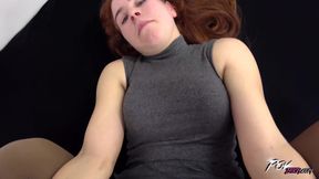 Girl in pantyhose will open her legs to Sit on an erected bazooka