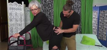 Granny Bends for Young Dick from Behind