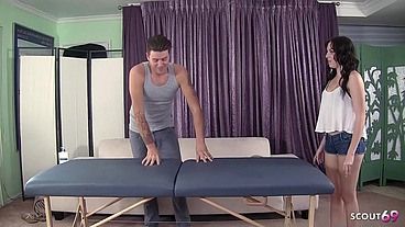 Black hair small Tits long legs Step-Sister seduce to Fuck by Big Dick Boy with Massage when home alone