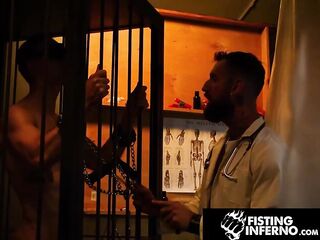 FISTING INFERNO - Duok Sub Gets Coarse CBT from Slaver Doctor and His Bearded Assistant