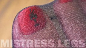 Enticing red toenails in black sheer nylon closeups (MOV HD)