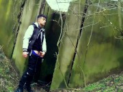 Autumn jerk off under the bridge - from soft cock till cum