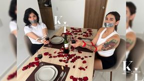 Saint Valentine's Special 2024: Sporty Luana & Simona Caught for Dinner (POV, OnScreen Gag, Duct Tape Gag, Rope Bondage Sneakers, White Crew Socks, Shorts, TankTop)