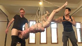 Hung stud tied up, ass fucked and made to swallow cock