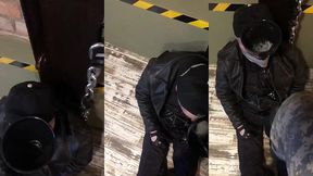 military man pissing on young policeman in his bunker