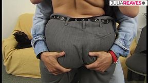 Milf sucks a massive cock then rides it hard