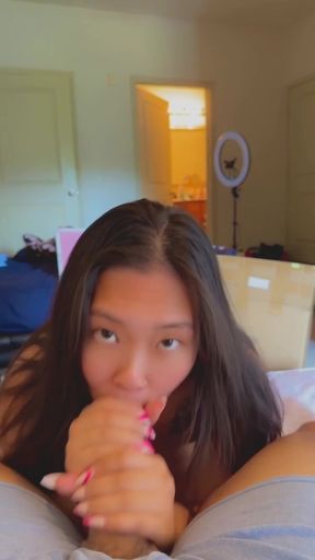 down on my knees giving a blowjob like a good asian slut HUGE CUMSHOT IN MOUTH