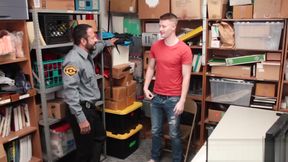 Bearded security officer pounding young thiefs tight ass