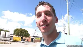 Lewd gay daddy sucks a weiner outdoors and takes a ride on it