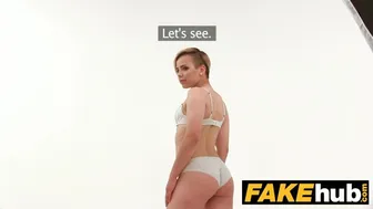 Tattooed blonde with short hair gets fucked hard during office interview