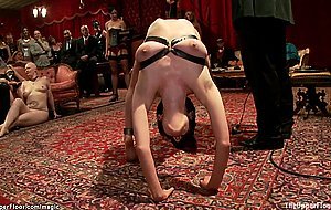 Busty slaves group whipped and fucked