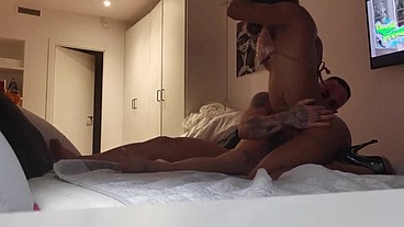 Interracial sex. I destroy her pussy in Doggy Style