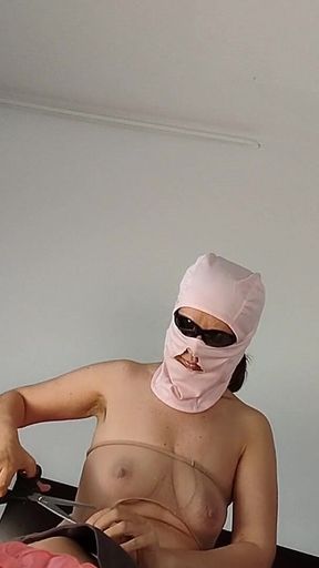 Sexy and Naughty Wife Tries on Clothes That She Cuts.